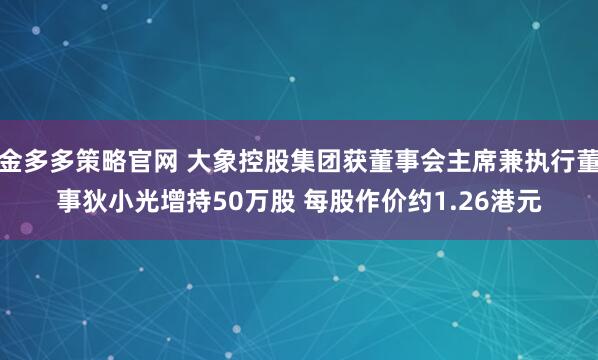 金多多策略官网 大象控股集团获董事会主席兼执行董事狄小光增持50万股 每股作价约1.26港元